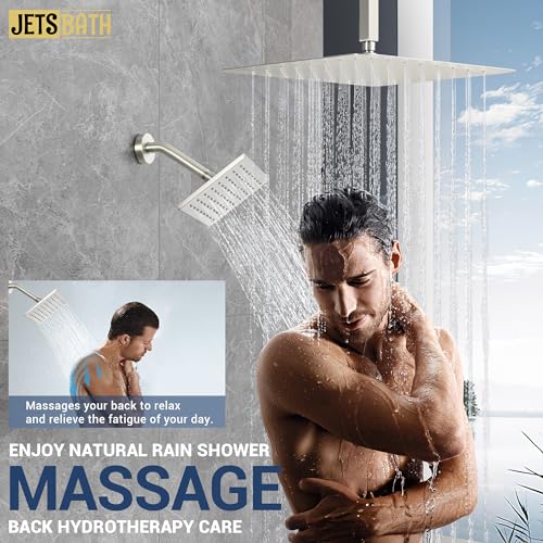 16" Thermostatic Dual Rainfall Head Shower System with Handheld & Valve, 16” Ceiling Shower Faucet Set with 6-Inch Shower Head, JetsBath Brushed Nickel Full Body Shower System for Couples/ 2-Person - color: Brushed Nickel