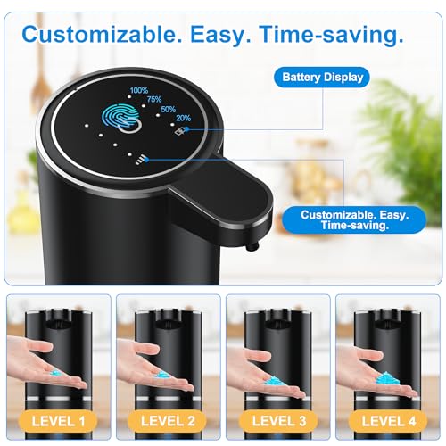 Touchless Automatic Soap Dispenser - 1200mAh Rechargeable | Liquid Soap Dispenser Wall Mount, 4 Adjustable Dispensing Levels for Kitchen & Bathroom