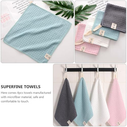 Healifty Quick-Drying Microfiber Face Towels 4pcs, Breathable Absorbent Square Saliva Washcloths, Soft Household Bath Towels with Hook, Multipurpose Bathroom and
