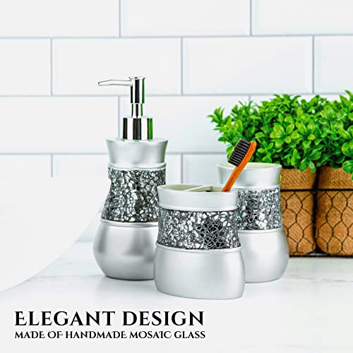 Crackled Glass Silver Toothbrush Holder And Toothpaste Holder For Bathroom - Elegant Crackled Glass Bathroom Toothbrush Organizer - Decorative 2 Slot Family Toothbrush Cup Holds Multiple Toothbrushes - style: Toothbrush Holder