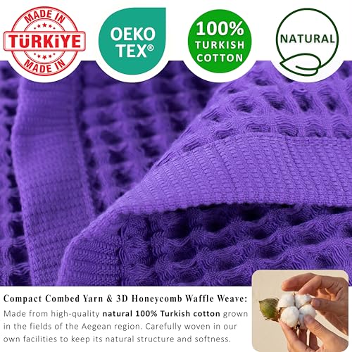 PÜSKÜL Natural 100% Turkish Cotton Waffle Kitchen Towels Set of 3 | Oeko-Tex, Premium Waffle Hand Towels for Bathroom | Soft Absorbent Quick-Dry Lint-Free Dish Towel Large 32x16 inch (3, Lilac) - color: Lilac