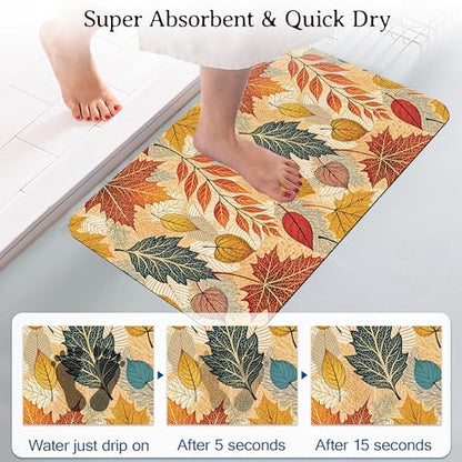 Bath Mat Hello Fall Bathroom Rug,Soft and Non Slip Autumn Leaves Bath Rugs,Quick Drying Machine Washable Floor Mat 17 * 29.5 Inches for Shower Room,Bathtub,Kitchen Bathroom - color: Hello Fall