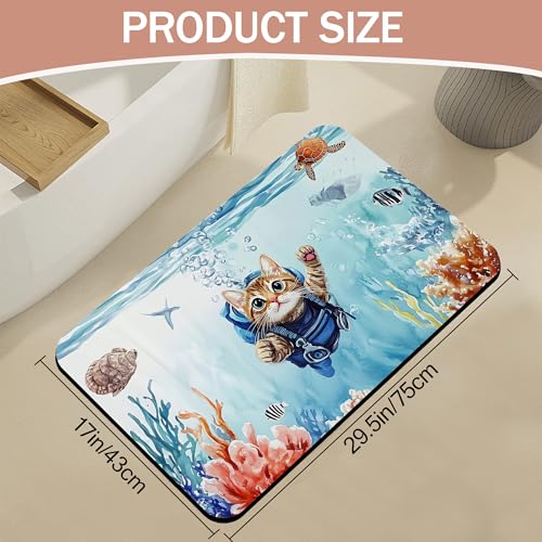 Diatomaceous Earth Bath Mat,Funny Cat Bath Rugs,Blue Sea Ocean Non-Slip Thin Absorbent Fast Drying Easy to Clean for Bathroom Laundry Home Kitchen Door Mat 17x29.5Inch - color: Funny Cat,blue Sea Ocean