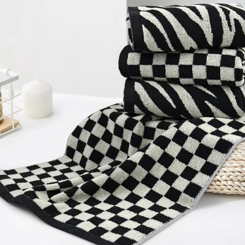 Jacquotha Bathroom Hand Towels 2 Style 4 Pack - Black Hand Towel | Checkered and Zebra, Cotton