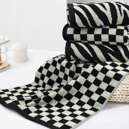 Jacquotha Bathroom Hand Towels 2 Style 4 Pack - Black Hand Towel | Checkered and Zebra, Cotton
