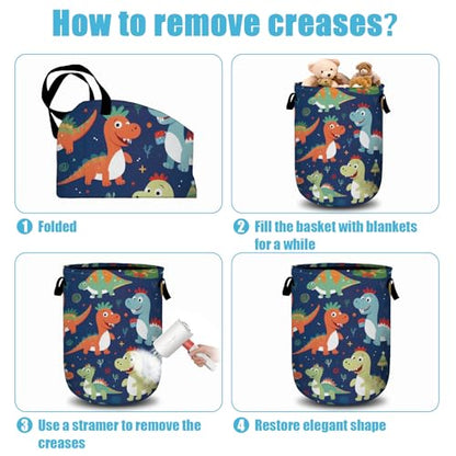 Cute Cartoon Dinosaurs Laundry Basket, Christmas Laundry Hamper Collapsible Oxford Cloth with Handle Clothes Storage Bin for Bathroom Laundry Room Bedroom 15.7 X 20 Inch - color: Cute Cartoon Dinosaurs Christmas