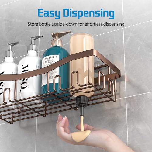 Youvip Adhesive Shower Caddy, No Drilling Bath Organizers 5 Pack, Rustproof Shelves with Soap Holder & Toothbrush Holder, Bathroom Organizers and Storage, Bronze - color: Bronze-5pc