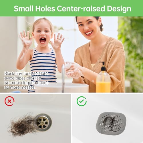 Hair Drain Catcher,Square Drain Cover for Shower Silicone Hair Stopper with Suction Cup,Easy to Install Suit for Bathroom,Bathtub,Kitchen 4Pack (White) - color: White