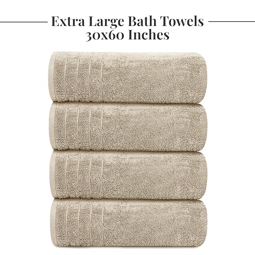 4 Piece Extra Large Bath Towels 30 x 60 Inches, Beige | 100% Cotton, Larger & Lighter Weight, Quicker to Dry, Super Soft and Absorbent, Perfect for Bathroom - color: Beige