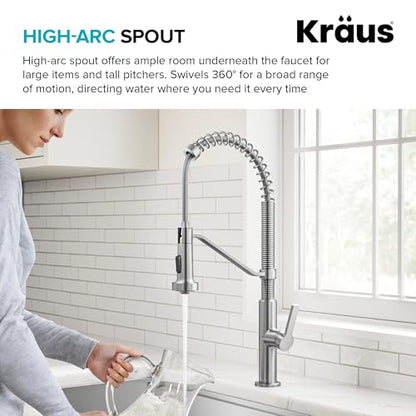 KRAUS Oletto Commercial Style 2-Function Single Handle Pull Down Kitchen Faucet in Spot-Free Stainless Steel, KPF-2643SFS - color: Spot Free Stainless Steel, style: Commercial Style Faucet