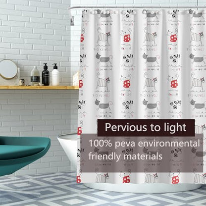 TIKABC Shower Curtain Liner, 4G PEVA Black and Red Kitten Shower Liner, Plastic Waterproof Shower Curtains, 72x72 inch with Grommet Holes 3 Magnetic Weights - color: Black Red Kitten
