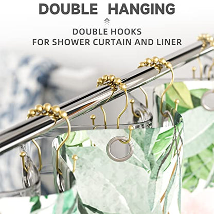 Bathway Gold Shower Curtain Hooks, Shower Curtain Hook Shower Curtain Rings Rust Proof Smooth Double Shower Curtain Hooks, Shower Hooks for Shower Curtain Bathroom Shower Rod Hook 12 Pcs - color: Gold