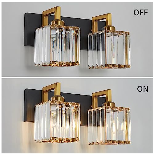 Modern Bathroom Vanity Light 2-Lights Black Gold Crystal Wall Lamp Bathroom Modern Crystal Vanity Lighting - color: Black+Gold Crooked, size: 2-light