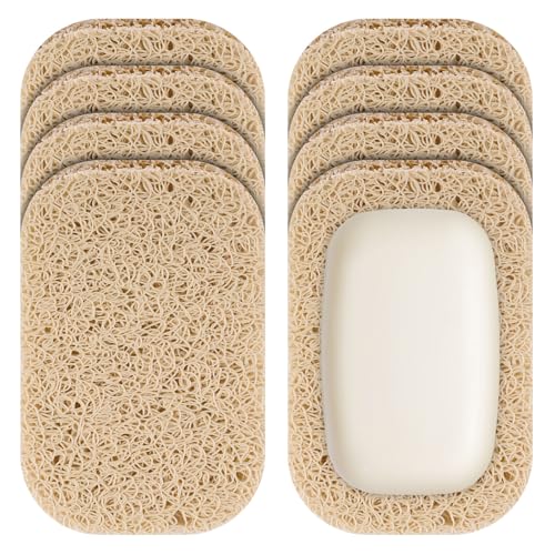 8 Pack Soap Holder, Beige Bar Soap Saver Dish for Shower, 4.5" x 3" | High-Efficiency Drainage & Non-Slip, Lift Pads Sponge Tray for Kitchen Sink, Bathroom, Travel, Hotel Cleaning Supplies - color: Beige