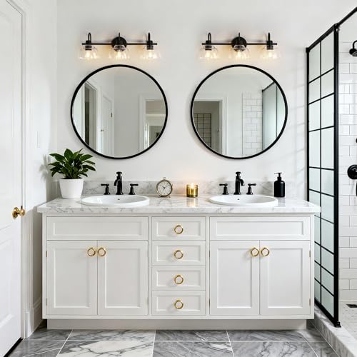 KSANA Black Bathroom Light Fixtures, Modern Farmhouse Vanity Lights Over Mirror 3-Light Bathroom Wall Mounted Sconce with Dome Glass Shade - size: 3-Light