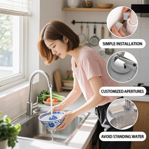 Silicone Faucet Mat for Kitchen Sink, Enhanced Silicone Splash Guard with Rapid Drying,Waterproof Draining Mat for Faucet Area, Bathroom & Kitchen Use