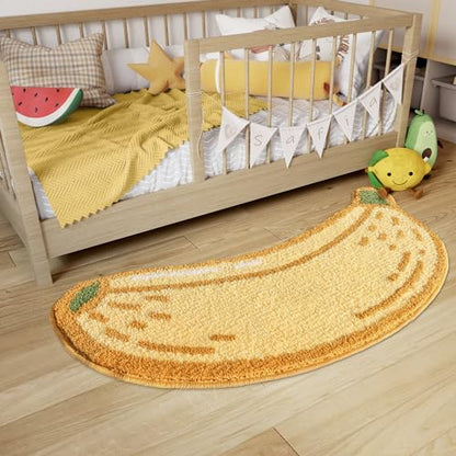 LUMI Cute Bathroom Rug, Absorbent Non Slip Bath Mat, 18.5"x39.5", Banana | Soft Plush Microfiber Runner Rug, Quick Dry, Washable Fruit Bath Mats for Shower Floor, Sink Bathtub, Bedroom, Kids Room - color: Fruit-banana
