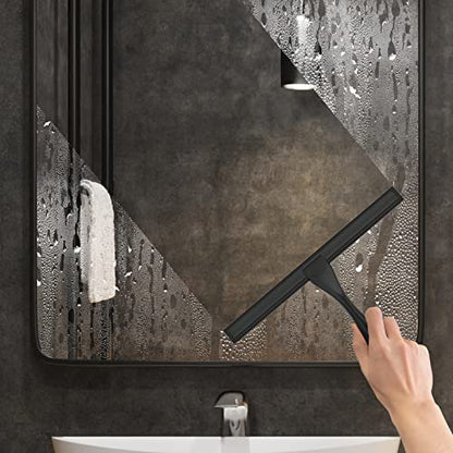 All-Purpose Stainless Steel Shower Squeegee for Shower Glass Door with Adhesive Hook, Bathroom Cleaner Tool Household Window Mirror Squeegee for Glass Doors, Cleaning Tile Wall, Car, 14 inch, Black - size: 14-inch