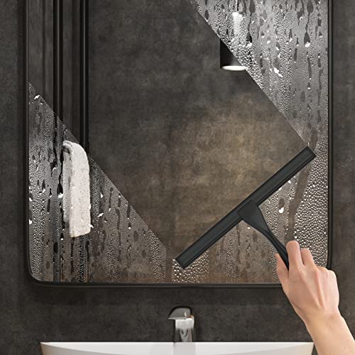 All-Purpose Stainless Steel Shower Squeegee for Shower Glass Door with Adhesive Hook, Bathroom Cleaner Tool Household Window Mirror Squeegee for Glass Doors, Cleaning Tile Wall, Car, 12 inch, Black - size: 12-inch