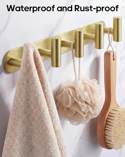 Optish 2 Pack Coat Rack Wall Mount, Bathroom Towel 5 Hooks, Heavy Duty Coat Hooks for Robe, Bag, Key, Hat, Hook Rack Hanger for Entryway, Bedroom, Gold - color: Gold