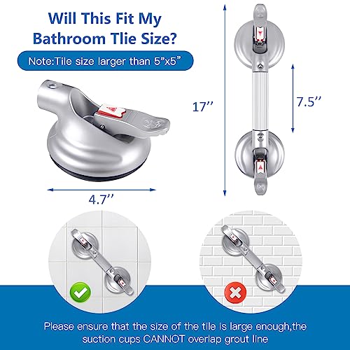 17inch Upgrade Suction Shower Grab Bar, Portable Shower Handle Bar Suction Grip Bar Bathtub Handle with Strong Hold Suction Cup Fitting and Rapid Release for Bathroom(Max Capacity :300lb