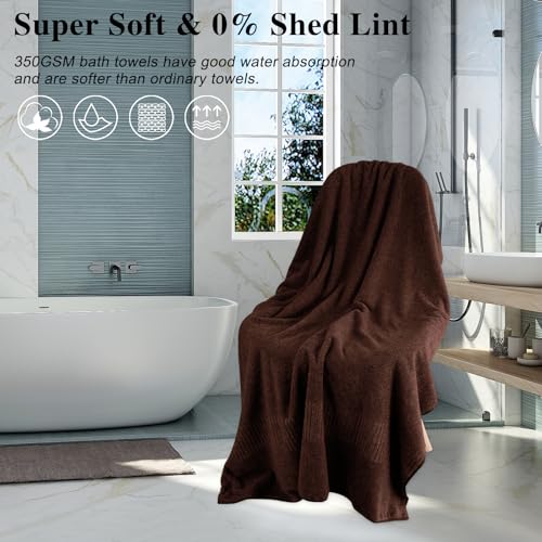 SEISSO Bath Towels, Extra Absorbent & Quick Drying Lightweight Fiber Towels, Premium Big Soft Bath Towel for Fitness, Spa, Sports Towels, Yoga Towel, Brown(4 Pack) - color: Brown