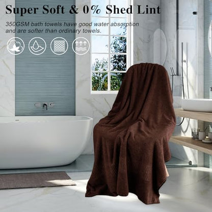 SEISSO Bath Towels, Extra Absorbent & Quick Drying Lightweight Fiber Towels, Premium Big Soft Bath Towel for Fitness, Spa, Sports Towels, Yoga Towel, Brown(4 Pack) - color: Brown