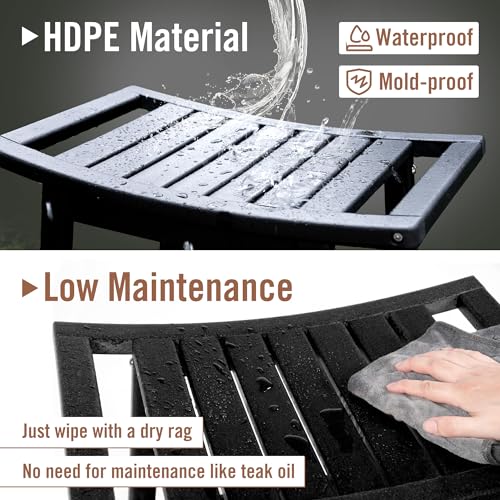 BRIOPAWS Shower-Bench-Seat-Waterproof | Black Shower Stool-for-Inside-Shower | HDPE Plastic | Bathroom-Benches w/Storage Shelf & Handles | Shaving Legs | Indoor Outdoor Use | 21.8 x 14 x 18.1 Inch - size: Black-L