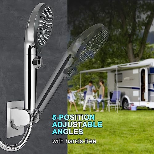RV Shower Head with Hose, High Pressure 5 Mode Shower head Replacement, Showerheads for RV/Campers, Travel Trailer, Motorhome for Water Saving, Handheld Shower Head Holder and Hose, On Off Switch - color: Premium Chrome