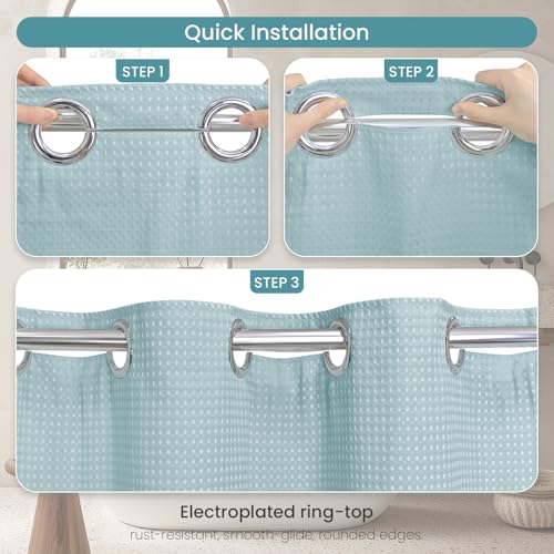 No Hook Shower Curtain Set with Snap-in Detachable Liner, 230 GSM Waffle Weave Fabric, Heavy Duty Water-Repellent, Pale Blue, 72 x 74 Inch - color: Pale Blue, size: 72"W x 74"L (Pack of 1)