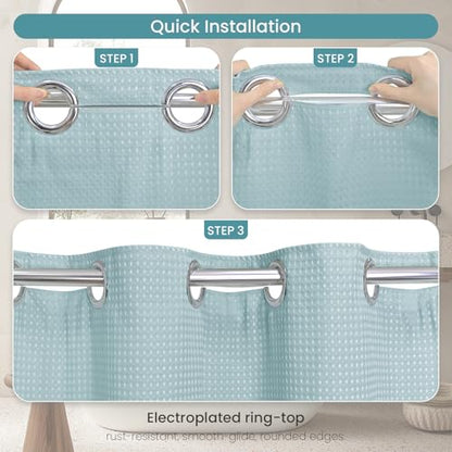 No Hook Shower Curtain Set with Snap-in Detachable Liner, 230 GSM Waffle Weave Fabric, Heavy Duty Water-Repellent, Pale Blue, 72 x 74 Inch - color: Pale Blue, size: 72"W x 74"L (Pack of 1)