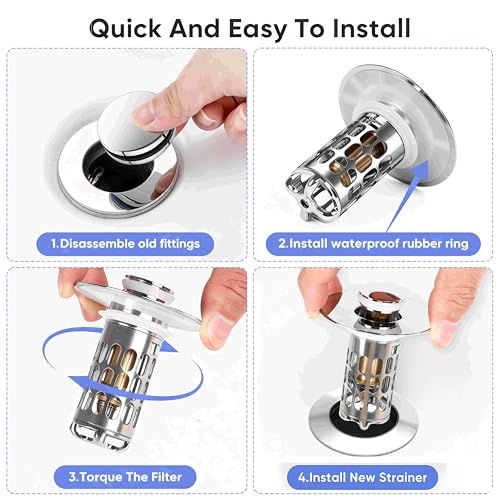 Bathroom Sink Drain Strainer, Universal 3 in 1 Bathroom Sink Stopper, Pop Up Bathroom Sink Drain Stopper with Removable Bathroom Sink Stopper Hair Catcher Basket, for 1.1 to 2.36''Hole - style: bathroom sink-2Pack