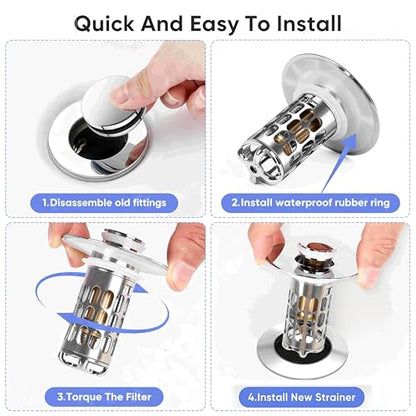 Bathroom Sink Drain Strainer, Universal 3 in 1 Bathroom Sink Stopper, Pop Up Bathroom Sink Drain Stopper with Removable Bathroom Sink Stopper Hair Catcher Basket, for 1.1 to 2.36''Hole - style: bathroom sink-2Pack