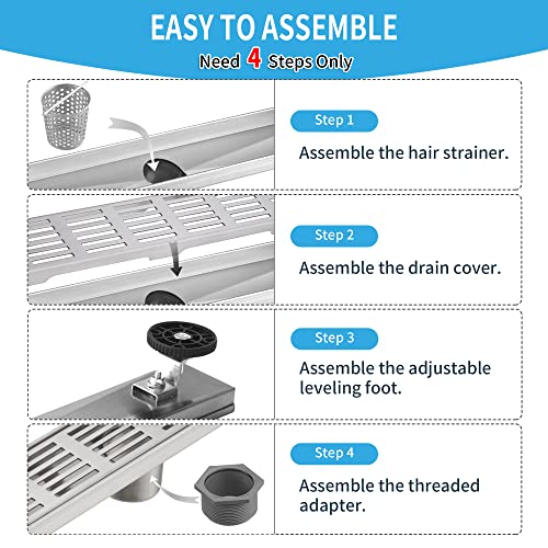 Linear Shower Drain 36 Inch, Professional Brushed SUS-304 Stainless Steel Shower Drain, 51L/Min Fast Drainage Floor Linear Drain, US Standard CUPC Certified, Brushed Silver, SD-109 - color: Brushed Silver, size: 36 Inch