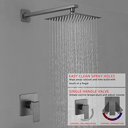 Grey Shower Faucet Set Bathroom Rainfall 8 Inch Shower Head System Single Handle Shower Trim Kit with Rough-in Valve - color: Gray, style: Shower Faucet