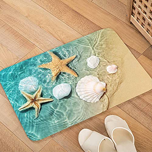 LYFANS Bath Rugs Sponge Foam Absorbent Soft for Bathroom and Kitchen (30 x 17 Inches), Flannel Mat Non Slip Bright 3D Print for Bedside and Living Room (Scallop Starfish) - color: Scallop Starfish, size: 30 x 18 inches