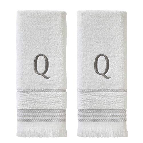 SKL Home Casual Monogram Hand Towel Set, Q, 16x26, White 2 Count - color: Casual Monogram Hand Towel Set, size: Hand Towel Set, style: Q