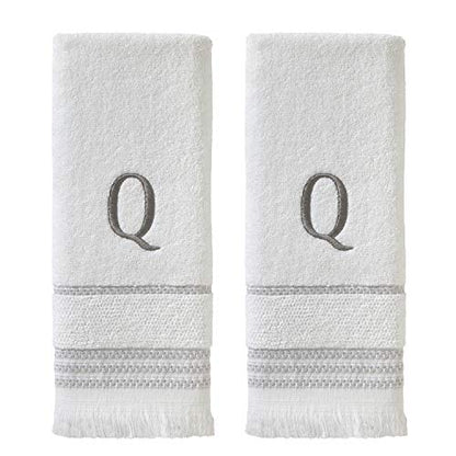 SKL Home Casual Monogram Hand Towel Set, Q, 16x26, White 2 Count - color: Casual Monogram Hand Towel Set, size: Hand Towel Set, style: Q