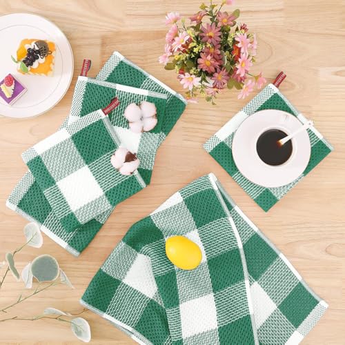 Homaxy 100% Cotton Waffle Weave 6 Pack Dish Cloths, 12" x 12" | White & Dark Green, Waffle Weave, Plaid, Super Soft and Absorbent Dish Rags, Quick Drying - color: White & Dark Green, size: 12 x 12 - 6 Pack