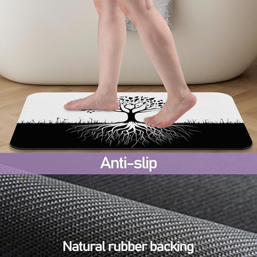 Black White Tree Bathroom Rug, Rapid Dry Absorbent with Non-Slip Rubber Base Bath Mats for Bathroom 17"x30" - color: Black White Tree