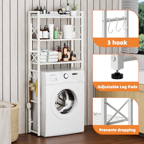 Simple Trending Over The Toilet Storage Rack with Toilet Paper Holder, Heavy Duty Metal 3 Tier Bathroom Organizer Shelf with 3 Hooks, White - color: 3 Tier White- Paper Holder