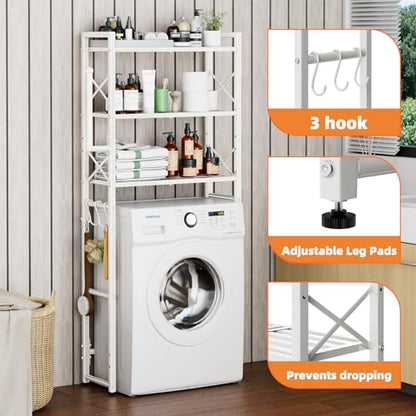 Simple Trending Over The Toilet Storage Rack with Toilet Paper Holder, Heavy Duty Metal 3 Tier Bathroom Organizer Shelf with 3 Hooks, White - color: 3 Tier White- Paper Holder