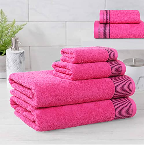 100% Cotton Ultra Soft 6 Pack Towel Set, Contains 2 Bath Towels 28x55 inchs, 2 Hand Towels 16x24 inchs & 2 Washcloths 12x12 inchs, Compact Lightweight & Highly Absorbant - Hot Pink - color: Hot Pink, size: 6 Pack Towel Set