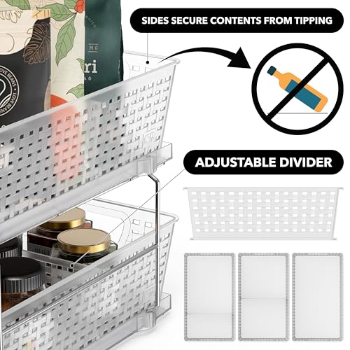 Simple Houseware 2 Tier Pull-Out Sliding Drawer Under Sink Storage, Clear | Great for Kitchen Bathroom Tray Shelf Organizer - color: Clear