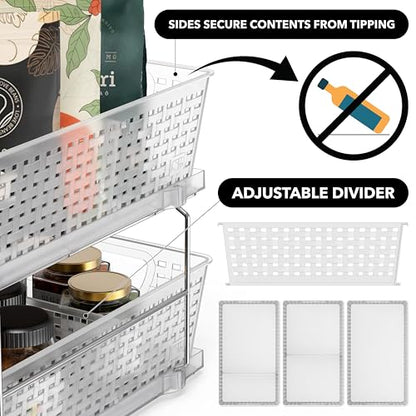Simple Houseware 2 Tier Pull-Out Sliding Drawer Under Sink Storage, Clear | Great for Kitchen Bathroom Tray Shelf Organizer - color: Clear