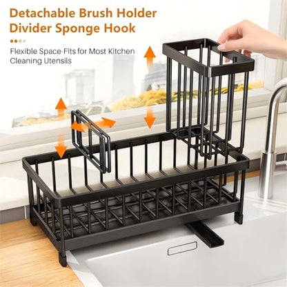 Black Sponge Holder for Kitchen Sink, Sink Caddy with Brush Holder Self-draining Sponge, Sturdy Rustproof Stainless Steel Kitchen Countertop Organizer for Soap Dispenser - style: Style 1