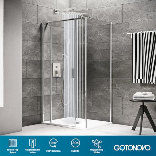 gotonovo Rainfall Bathroom Shower System Rain Shower Head and Handle Set Wall Mounted Shower Complete Combo Solid Brass Pressure Balancing Shower Mixer Valve 12 Inch Brushed Nickel - color: Brushed Nickel, size: 12 Inch
