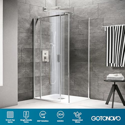 gotonovo Rainfall Bathroom Shower System Rain Shower Head and Handle Set Wall Mounted Shower Complete Combo Solid Brass Pressure Balancing Shower Mixer Valve 12 Inch Brushed Nickel - color: Brushed Nickel, size: 12 Inch