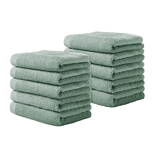 Yoofoss Luxury Washcloths Towel Set 10 Pack Baby Wash Cloth for Bathroom-Hotel-Spa-Kitchen Multi-Purpose Fingertip Towels & Face Cloths - Green - color: Green