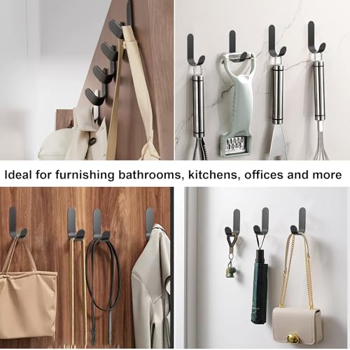 ATDOALL Adhesive Towel Hooks, 20 PCS Stainless Steel Self Adhesive Wall Hooks, Black Heavy Duty Shower Hook, Waterproof Oilproof Rustproof for Bathroom, Kitchen, Living Room - color: Black